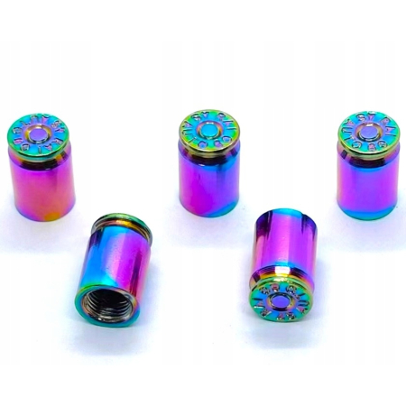 Nakrętki na wentyle czapki opon kapturki na zawory nabój łuska 9mm rainbow