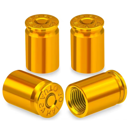 Nakrętki na wentyle czapki opon kapturki na zawory nabój łuska 9mm gold