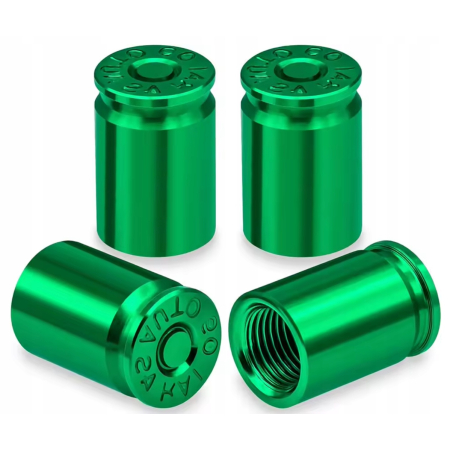 Nakrętki na wentyle czapki opon kapturki na zawory nabój łuska 9mm zielone