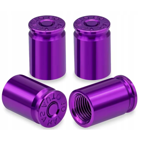 Nakrętki na wentyle czapki opon kapturki na zawory nabój łuska 9mm fiolet