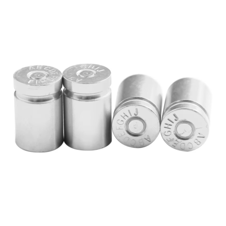 Nakrętki na wentyle czapki opon kapturki na zawory nabój łuska 9mm srebrne