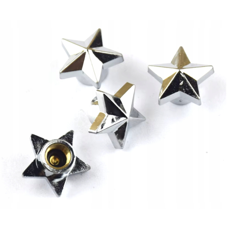 Czapki do opon kapturki na zawory przeciwpyłowe wentyle gwiazdy srebrne