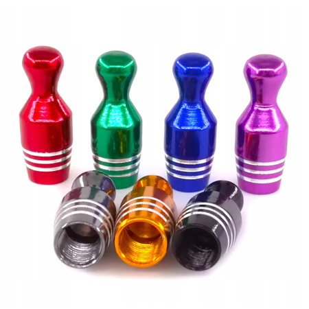 Nakrętki na wentyle czapki do opon kapturki na zawory kręgle srebrne