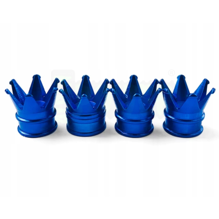 Nakrętki na wentyle czapki opon kapturki korona aluminiowa niebieska