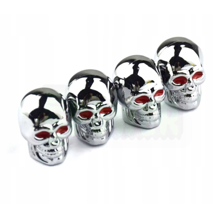 Czapki opon kapturki na zawory przeciwpyłowe wentyle czaszka srebrne