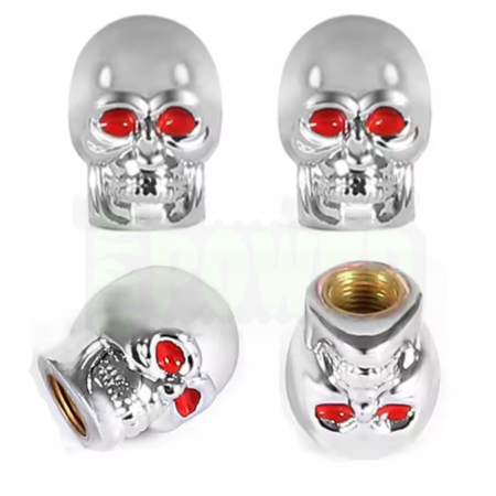 Czapki opon kapturki na zawory przeciwpyłowe wentyle czaszka srebrne