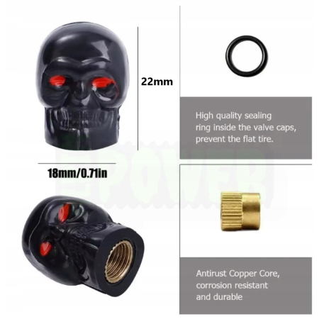 Czapki kapturki na zawory przeciwpyłowe czaszka wentyle czaszka białe