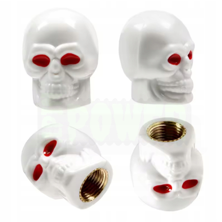 Czapki kapturki na zawory przeciwpyłowe czaszka wentyle czaszka białe