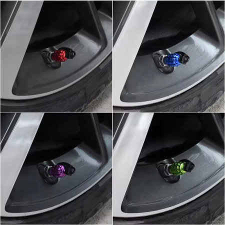 Nakrętki na wentyle samochodowe czapki kapturki aluminiowe granaty szare