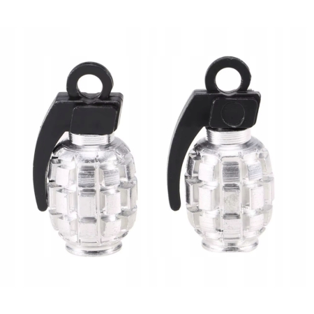 Nakrętki na wentyle samochodowe czapki kapturki aluminiowe granaty srebrne