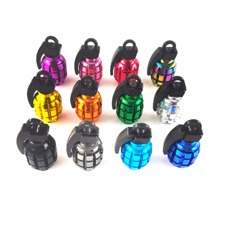 Nakrętki na wentyle samochodowe czapki kapturki aluminiowe granaty srebrne