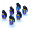 Nakrętki na wentyle samochodowe czapki kapturki aluminiowe granaty rainbow