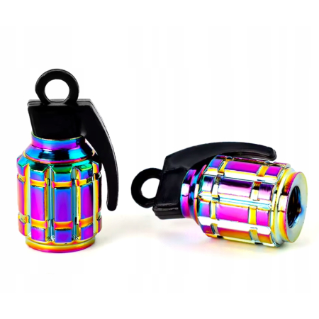 Nakrętki na wentyle samochodowe czapki kapturki aluminiowe granaty rainbow