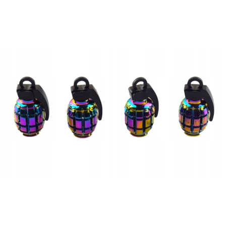 Nakrętki na wentyle samochodowe czapki kapturki aluminiowe granaty rainbow