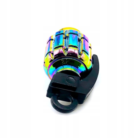 Nakrętki na wentyle samochodowe czapki kapturki aluminiowe granaty rainbow